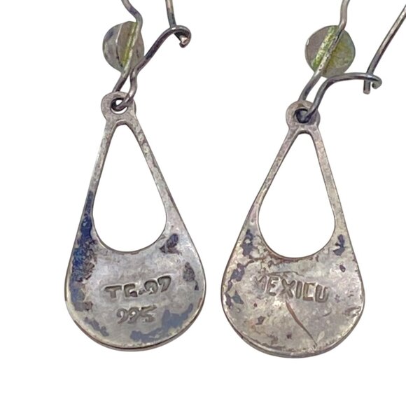 Taxco Mexico Sterling Silver Teardrop Earrings Crushed Stone Inlay TC97 LOOK - Picture 10 of 12